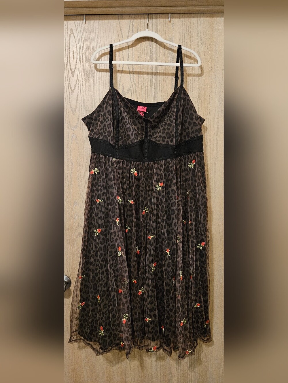 Torrid x Betsey Johnson Brown Leopard Print Dress with Red Rose Embroidery